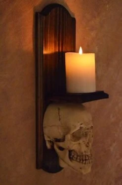 "Classic Skull Wall Sconce Style II W/ Ivory Flameless Candle" Haunted House Lighting -Halloween Props Shop classic skull wall sconce style ii w ivory flameless candle haunted house lighting 23613261377