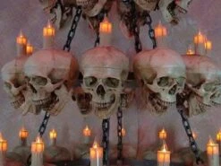 "Five-Tiered Life-Size Skull Chandelier With 60 Skulls" Haunted House Lighting -Halloween Props Shop five tiered life size skull chandelier with 60 skulls haunted house lighting 23696488001