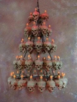 "Five-Tiered Life-Size Skull Chandelier With 60 Skulls" Haunted House Lighting -Halloween Props Shop five tiered life size skull chandelier with 60 skulls haunted house lighting 23696488385