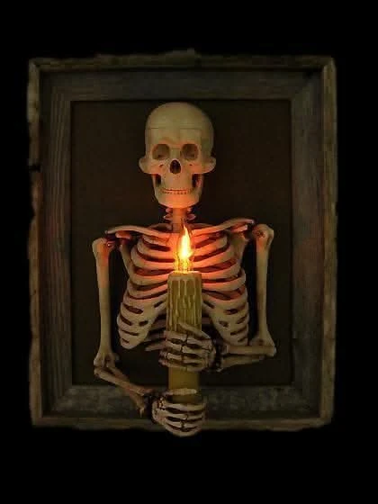 "Framed 3D Skeleton Torso Holding Candle" Hanging Haunted House Decoration 3 "Framed 3D Skeleton Torso Holding Candle" Hanging Haunted House Decoration