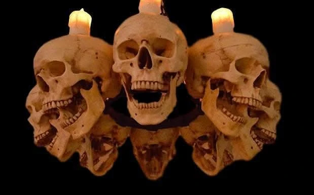 "Skull Chandelier With 8 Skulls And Flameless Candles" Haunted House Lighting 3 "Skull Chandelier With 8 Skulls And Flameless Candles" Haunted House Lighting