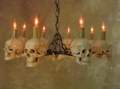 "Wagon Wheel Skull Chandelier" Haunted House Lighting 12 "Wagon Wheel Skull Chandelier" Haunted House Lighting -Halloween Props Shop wagon wheel skull chandelier haunted house lighting 23613688001