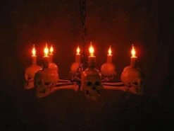 "Wagon Wheel Skull Chandelier" Haunted House Lighting 13 "Wagon Wheel Skull Chandelier" Haunted House Lighting -Halloween Props Shop wagon wheel skull chandelier haunted house lighting 23613689601